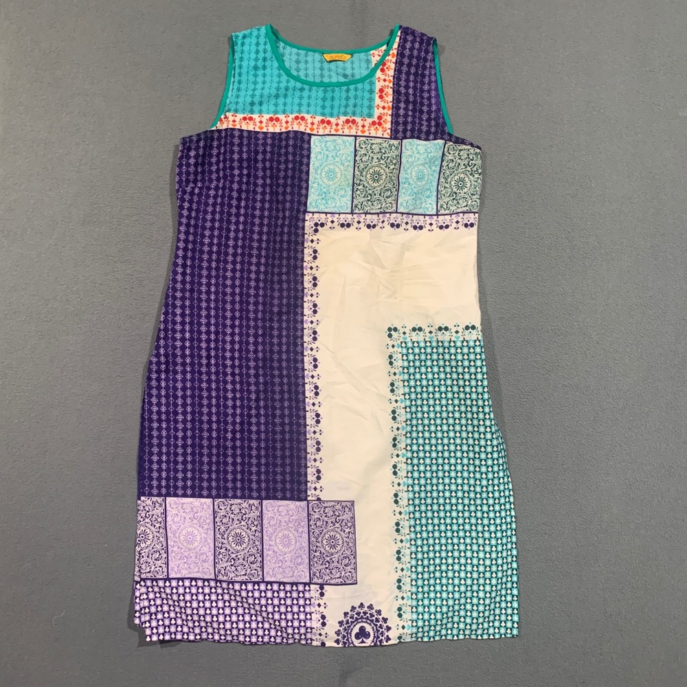 Aurelia Womens Large Purple Teal Patchwork Geometric Sleeveless Shift Dress L